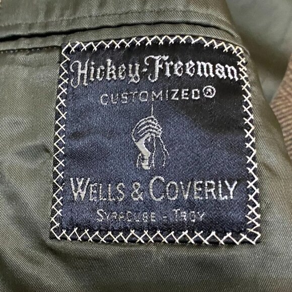 Hickey Freeman Mens Sports Coat Jacket Size 43 Long Houndstooth Brown Wool FLAWS - Picture 4 of 13